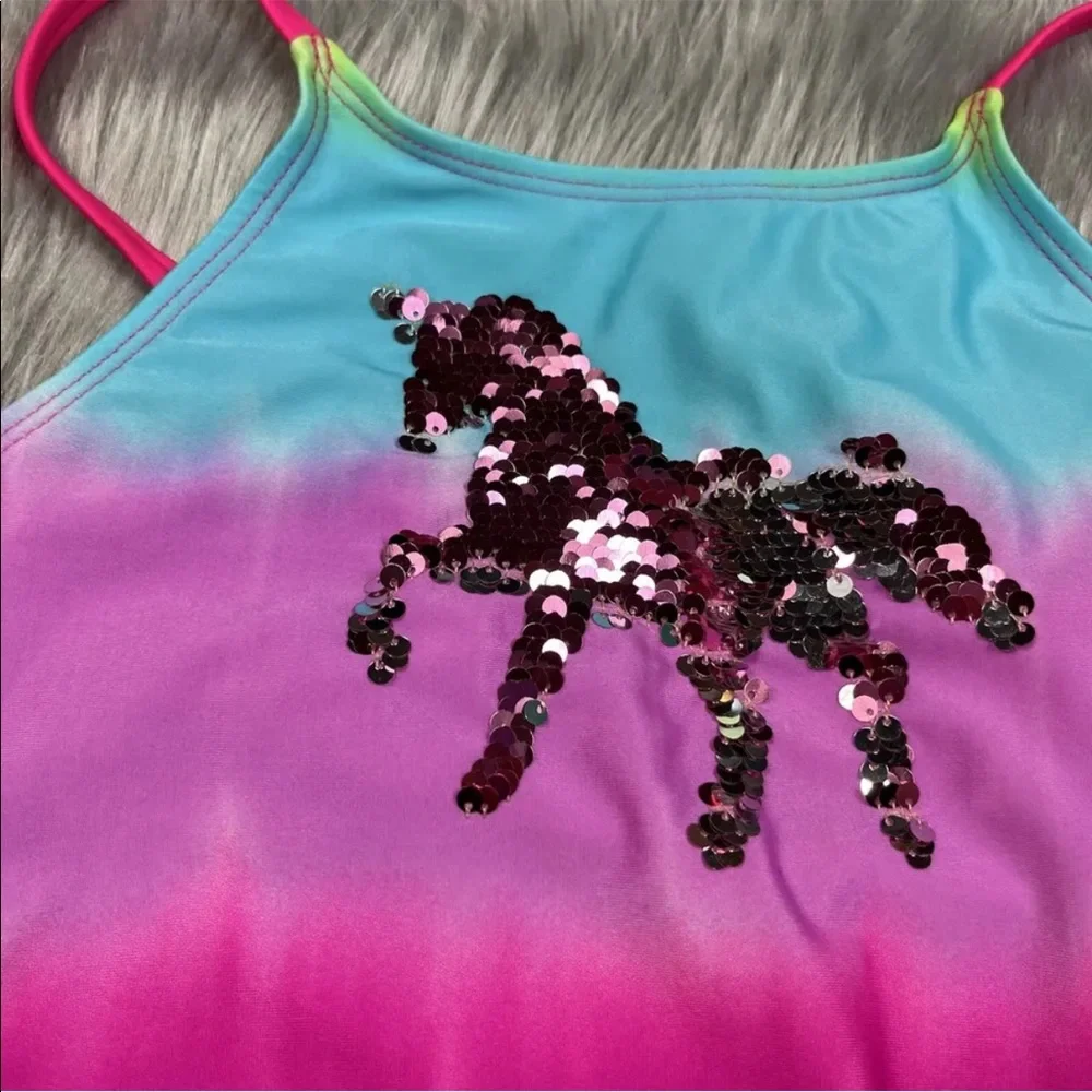 Cat Jack Girls M 7/8 Unicorn Sequin One Piece Swimsuit